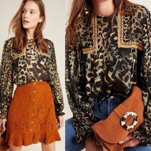 Anthropologie Blnk London Joelle Leopard Peasant Blouse